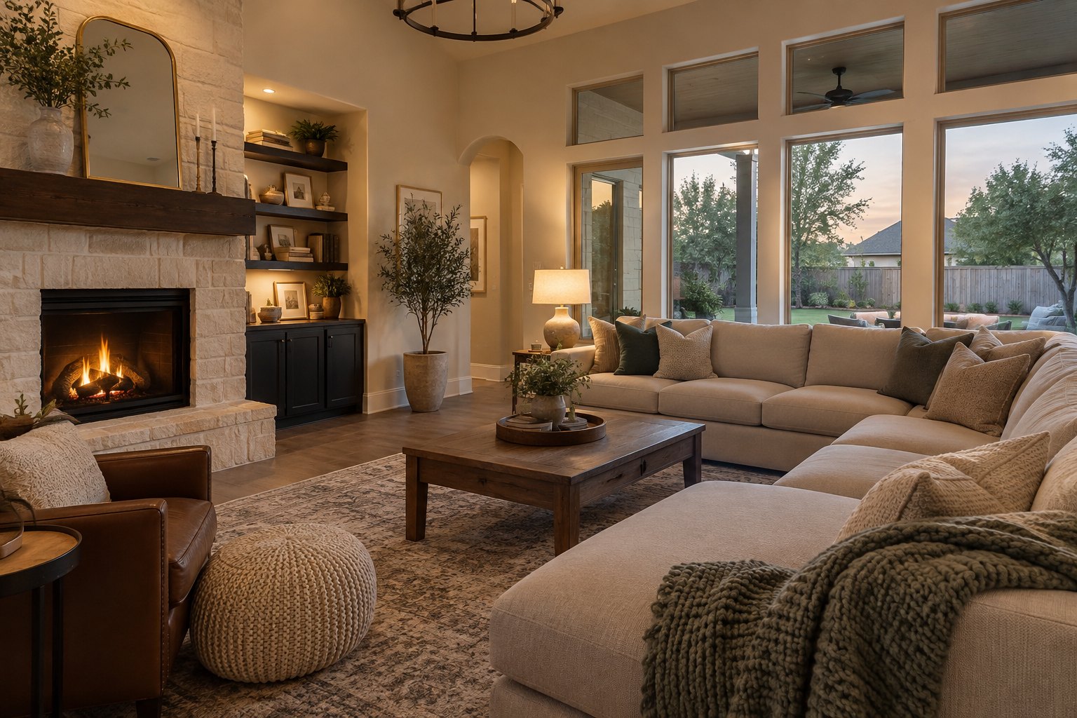 A cozy Fort Bend County living room, illustrative